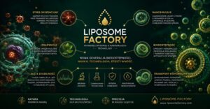 Stres oksydacyjny, biodostępność i technologia nanoemulsji Liposome Factory – wizualizacja transportu substancji bioaktywnych do komórek.